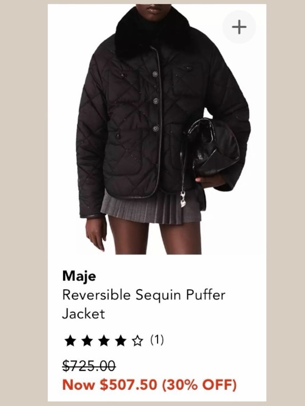 Quiet bling Maje Black Reversible Sequin faux fur Puffer Jacket
